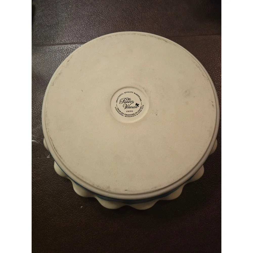 The Pioneer‎ Woman Teal Floral Ruffled Ceramic Tart Pan Pie Dish 10.5 Inch